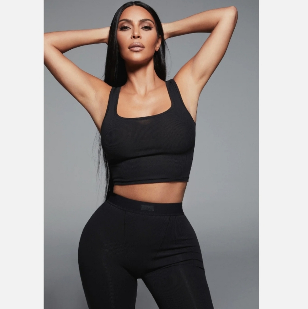 SKIMS COTTON RIBBED LEGGING BLACK SIZE S